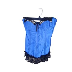 Empire Intimates Vintage Blue Satin & Lace Strapless Corset Small